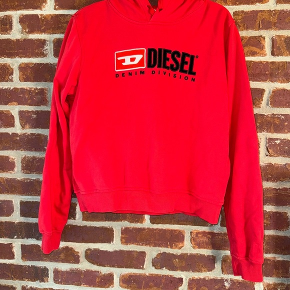 Diesel red embroidered patch pullover hoodie size medium - Picture 3 of 7